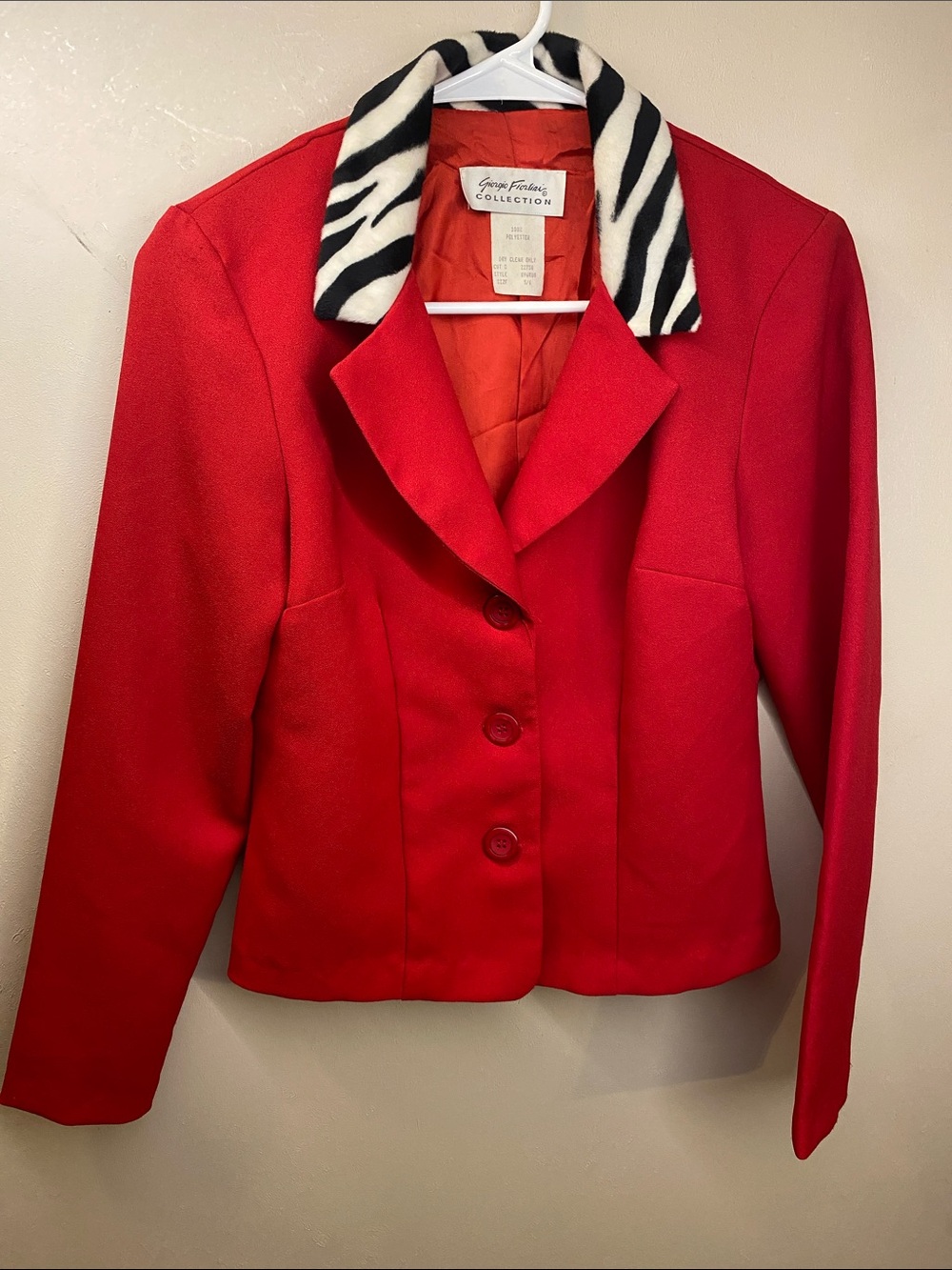Vintage Giorgio Fiorlini Collection Red Blazer with Zebra Collar